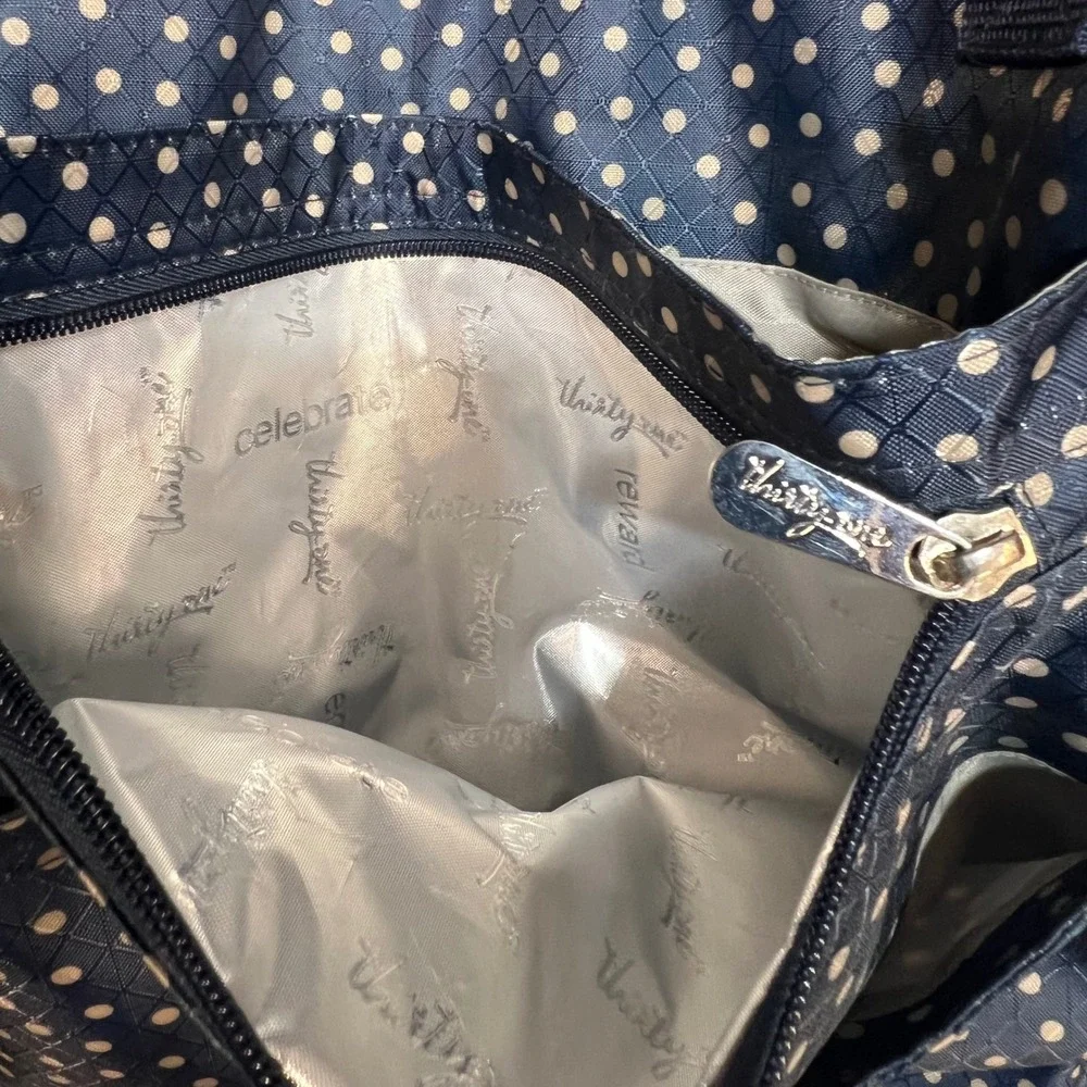 Thirty-One Take Two Tote Backpack Navy Dancing Dot Convertible Thermal Pocket